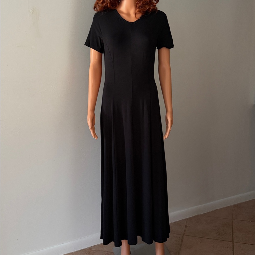 Vintage Laura Ashley Classic Black Short Sleeve Dress Fitted Whimsigoth Goth - Picture 11 of 12